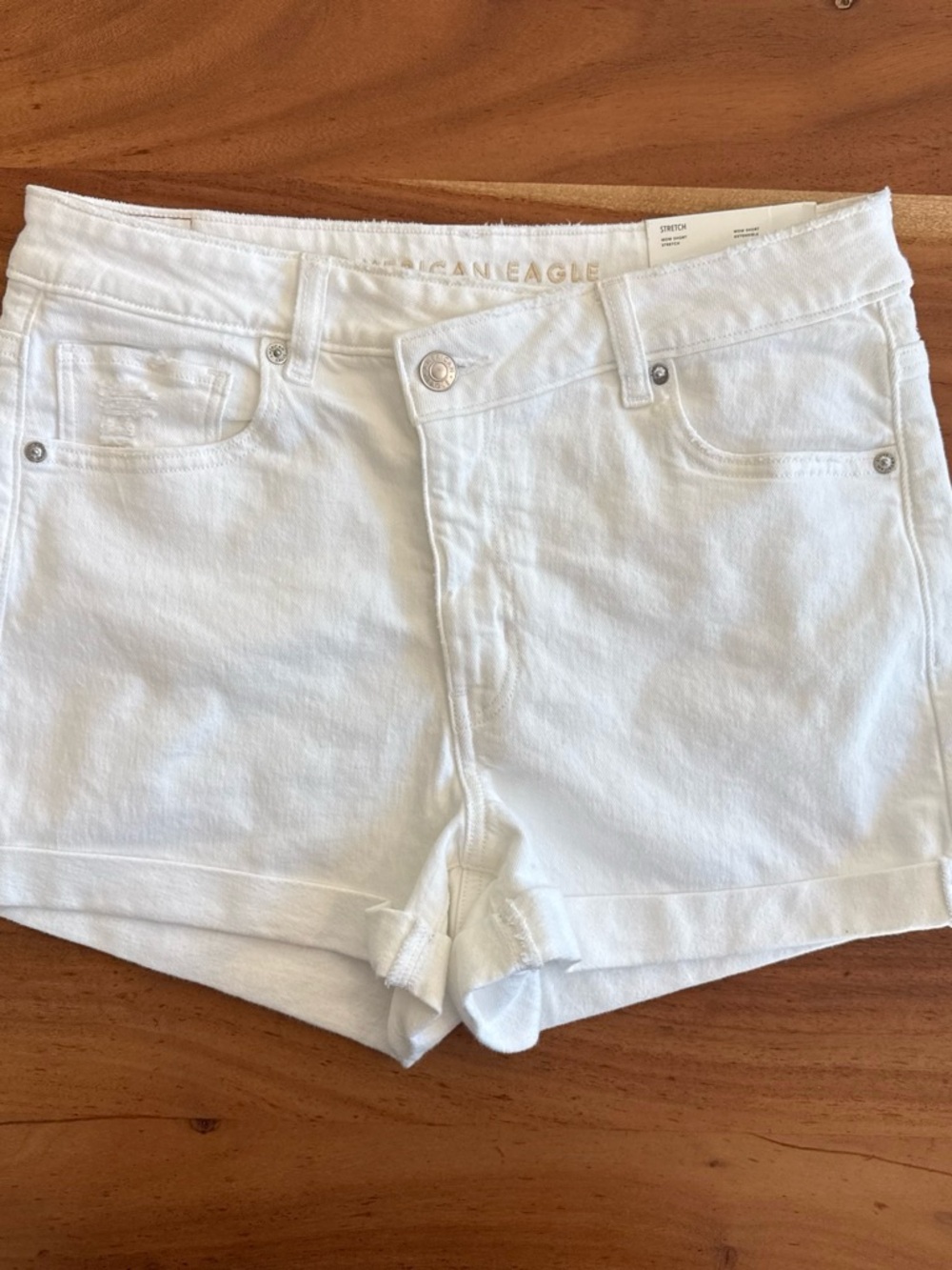 American Eagle Outfitters White Cuffed High-Rise Denim Shorts